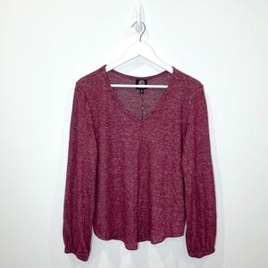 Bobeau Purple Long Sleeve V-Neck Top